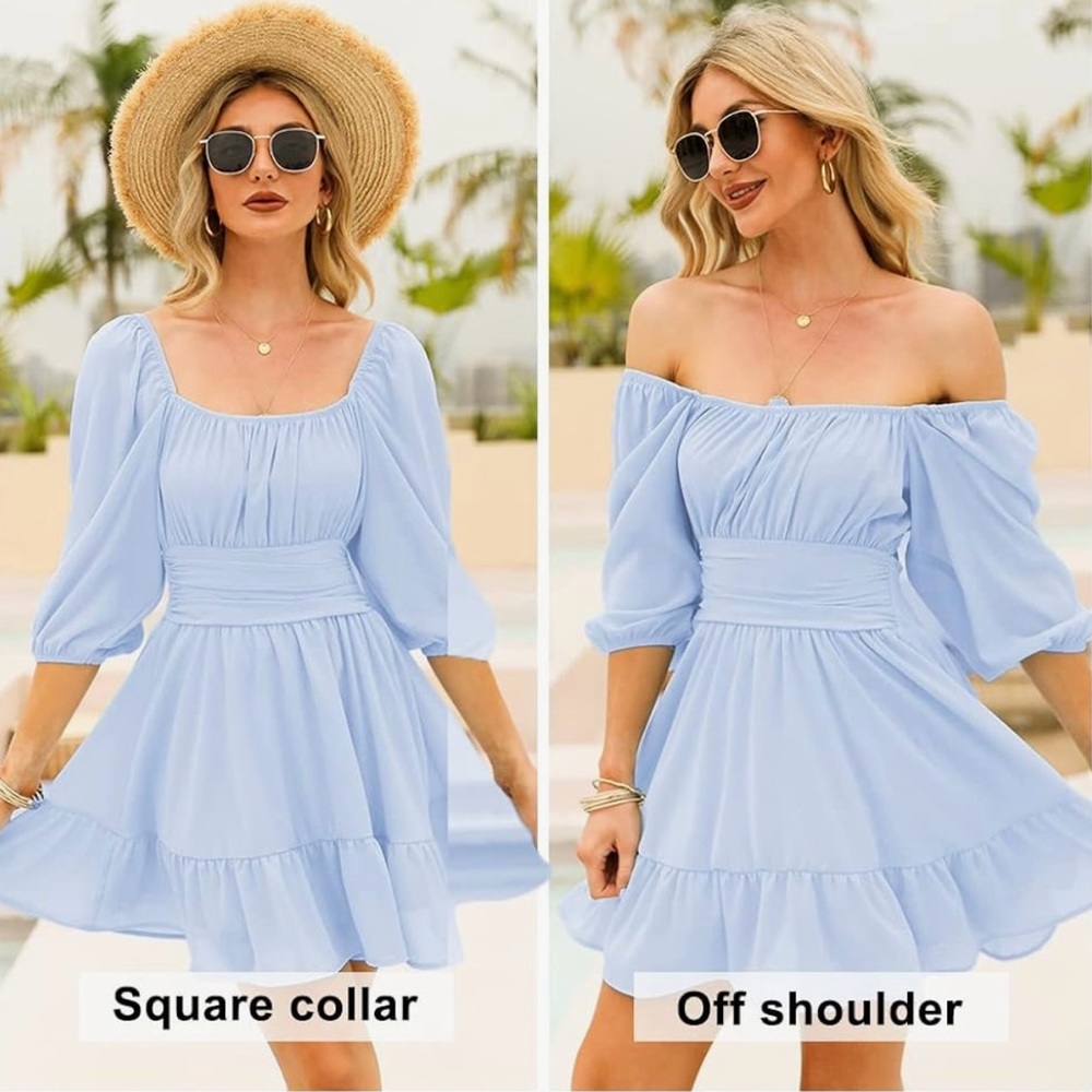 Exlura Lantern Sleeve Tie Back Dress